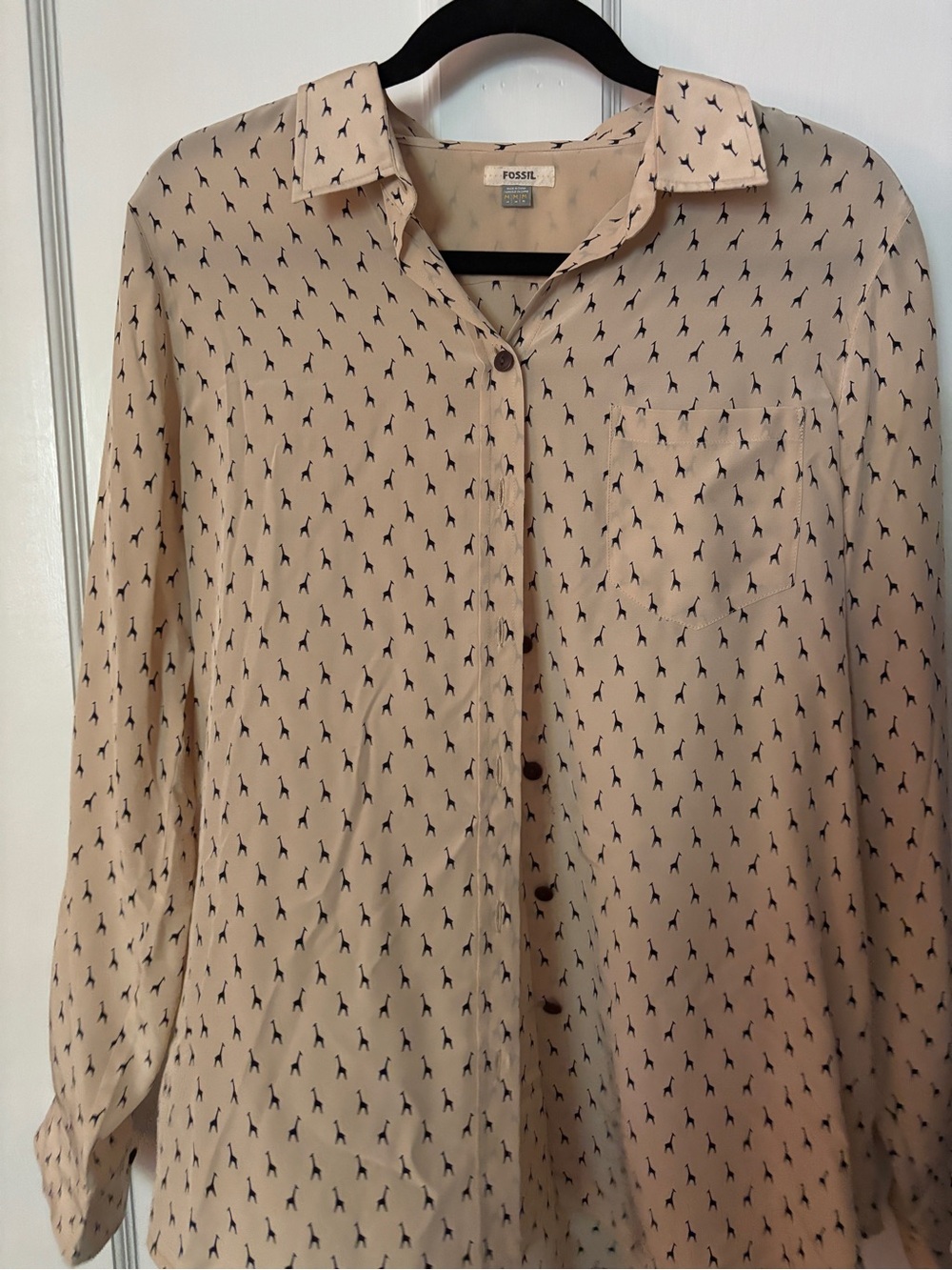 Fossil Cream Blouse with Black Giraffe Print